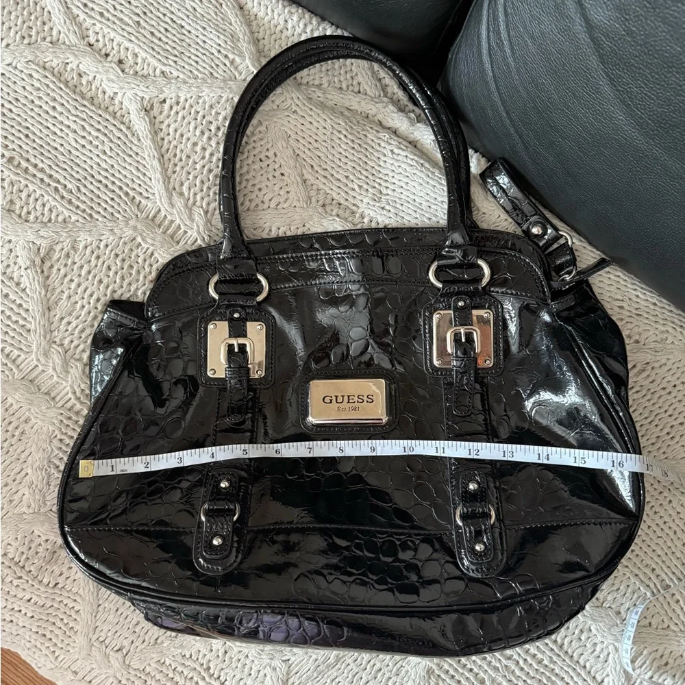GUESS large vintage Black Croc-Embossed Patent Shoulder Satchel - Picture 7 of 10